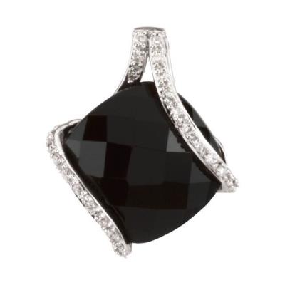 14K White Onyx & 1/10 CTW Diamond Freeform Pendant