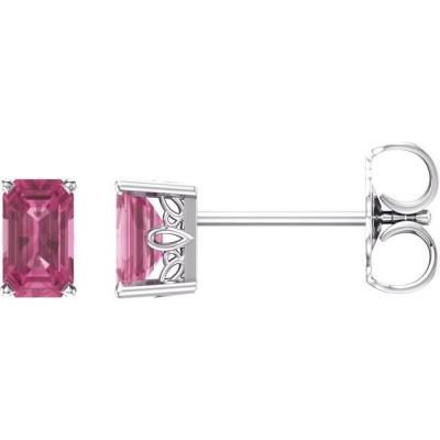 14K White 5x3 mm Emerald Pink Tourmaline Scroll Setting® Earring