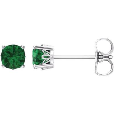 14K White Chatham® Lab-Created Emerald Earrings