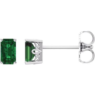 14K White Chatham® Created Emerald Earrings