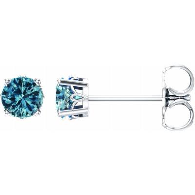 14K White Swiss Blue Topaz 4-Prong Scroll Setting® Stud Earrings