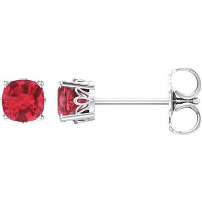 14K White Chatham® Lab-Created Ruby Earrings