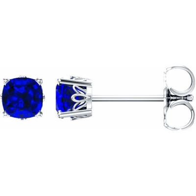 14K White Chatham® Lab-Created Blue Sapphire Earrings