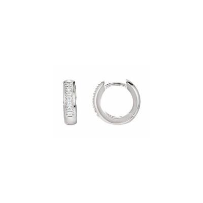 14K White 1/10 CTW Diamond Hoop Earrings