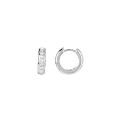 14K White 1/6 CTW Diamond Hoop Earrings