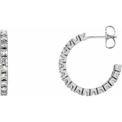14K White 1 CTW Diamond Hoop Earrings