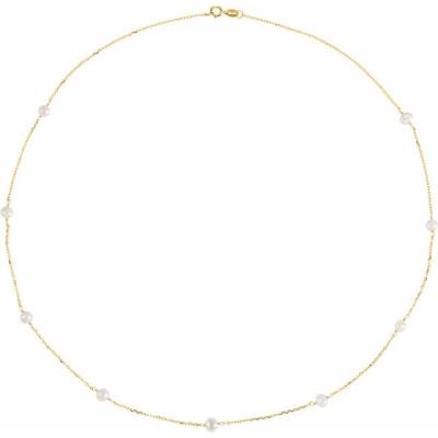 14K Yellow Gold Freshwater Cultured Pearl Station 18" Necklace 