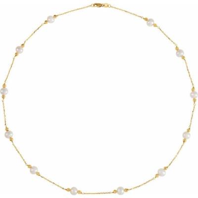 14K Yellow Gold Freshwater Cultured Pearl & Bead Station 18" Necklace