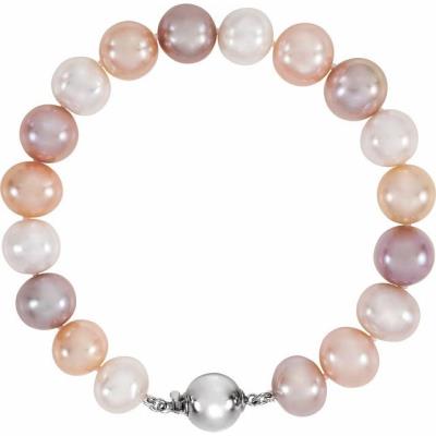 Sterling Silver Multi-Color Freshwater Cultured Pearl  7 3/4" Bracelet