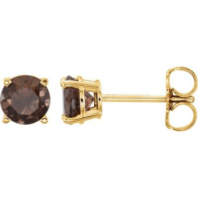 Ladies 14K Yellow Gold 5 mm Round Smoky Quartz Earrings