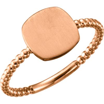 14K Rose Antique Engravable Beaded Ring 