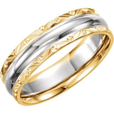 14K Yellow/White/Yellow Gold 6 mm Design-Engraved Size 14