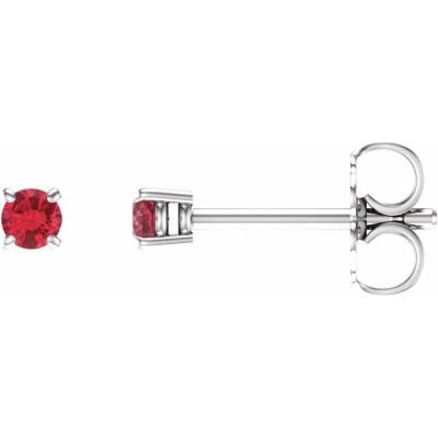 14K White 2.5 mm Round Ruby Earrings