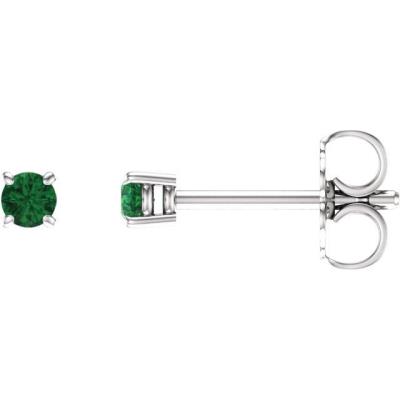 Ladies 14K White 2.5 mm Round Emerald Earrings