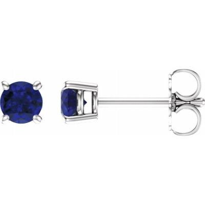 Ladies 14K White 4 mm Round Blue Sapphire Earrings