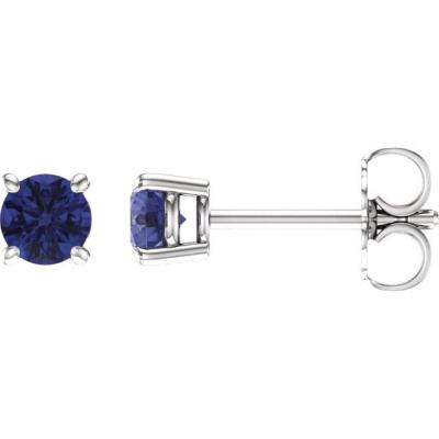 Ladies 14K White 4 mm Round Tanzanite Earrings