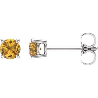 Ladies 14K White 4 mm Round Yellow Sapphire Earrings