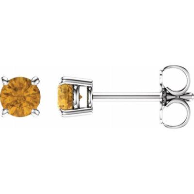Ladies 14K White 4 mm Round Citrine Earrings