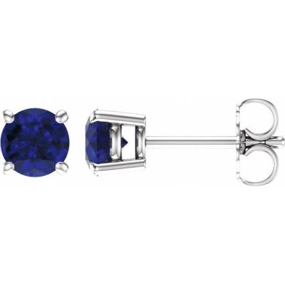 14K White 5 mm Round Blue Sapphire Earrings