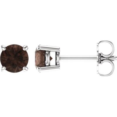 Ladies 14K White 5 mm Round Smoky Quartz Earrings