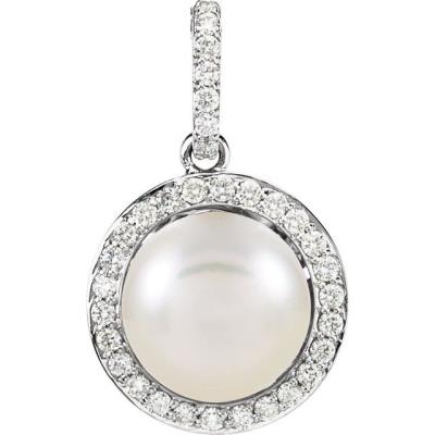 14K White Freshwater Cultured Pearl & 1/3 CTW Diamond Pendant