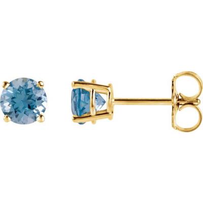 Ladies 14K Yellow Gold 5 mm Round Swiss Blue Topaz Earrings