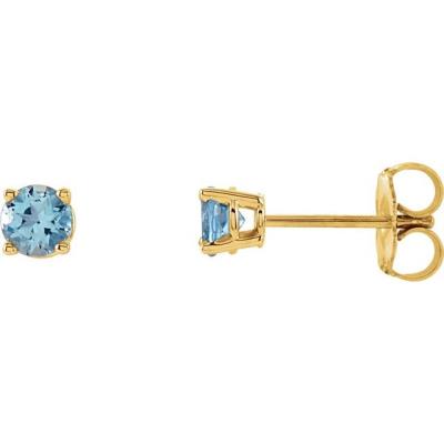 Ladies 14K Yellow Gold 4 mm Round Aquamarine Earrings