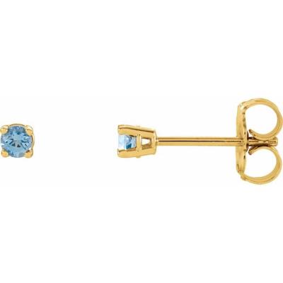 Ladies 14K Yellow Gold 2.5 mm Round Aquamarine Earrings