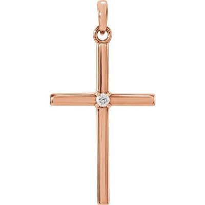 14K Rose 26.5x13.75 mm .02 CT Diamond Cross Pendant