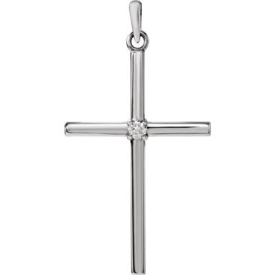 14K White 30.4x16.3 mm .03 CT Diamond Cross Pendant