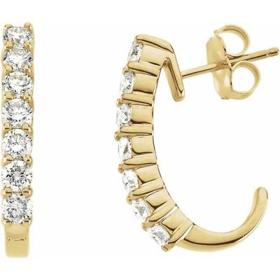 14K Yellow Gold 1 CTW Diamond J-Hoop Earrings
