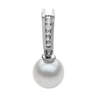 14K White Akoya Cultured Pearl & .07 CTW Diamond Pendant 