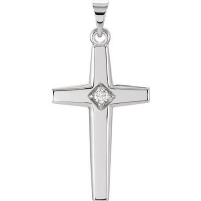 14K White 23x14 mm .04 CTW Diamond Cross Pendant 