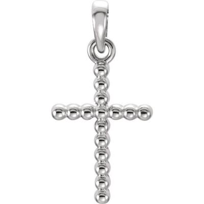14K White 13.5x9.4 mm Beaded Cross Pendant  