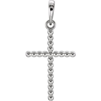14K White 17.5x12.1 mm Beaded Cross Pendant  