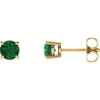 14K Yellow Gold 5 mm Round Chatham® Created Emerald Earrings 