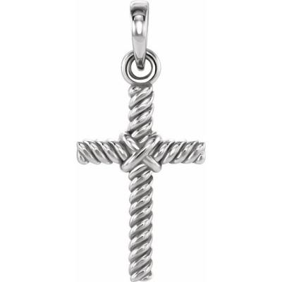 14K White 13.5x8.6 mm Rope Cross Pendant  