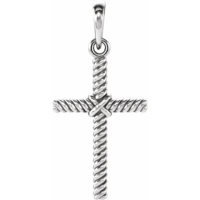 14K White 17.5x11.3 mm Rope Cross Pendant  