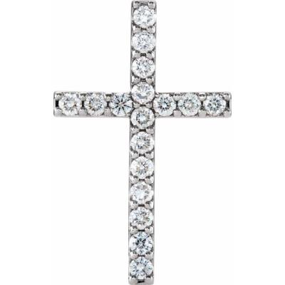14K White 2.5 mm Round 17-Stone Cross Pendant Mounting