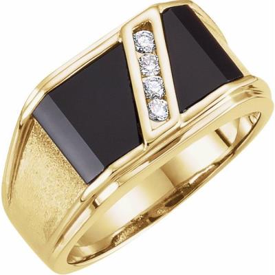 Mens 14K Yellow Gold Onyx & 1/8 CTW Diamond Bezel-Set Ring