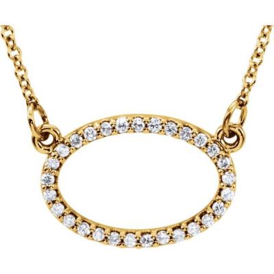 14K Yellow Gold 1/8 CTW Diamond Horizontal Oval 16" Necklace
