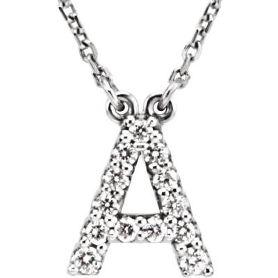14K White Initial A 1/8 CTW Diamond 16" Necklace