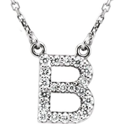 14K White Initial B 1/8 CTW Diamond 16" Necklace