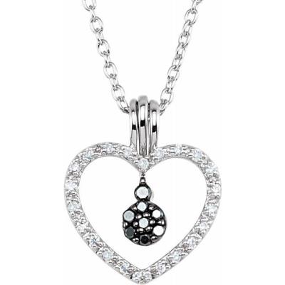 Sterling Silver 1/6 CTW Black & White Diamond Heart 18" Necklace