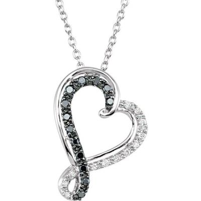 Sterling Silver 1/5 CTW Black & White Diamond Heart 18" Necklace  