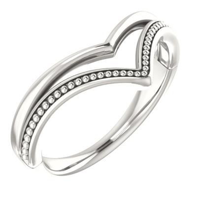 Ladies 14K Rose Beaded "V" Ring 