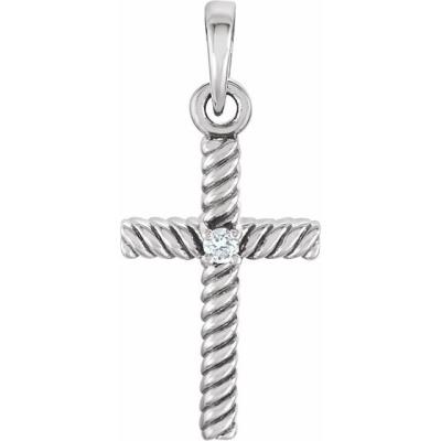 14K White .015 CTW Diamond 18.9x8.65 mm Rope Design Cross Pendant 