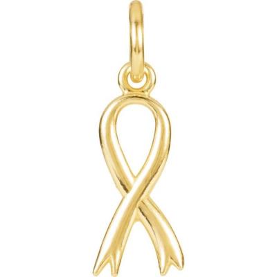 14K Yellow Gold Breast Cancer Awareness Ribbon Charm with Jump Ring
