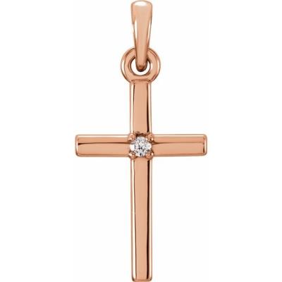 14K Rose 19.2x9 mm .01 CT Diamond Cross Pendant