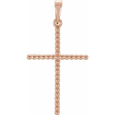 14K Rose 25.4x17.2 mm Beaded Cross Pendant  